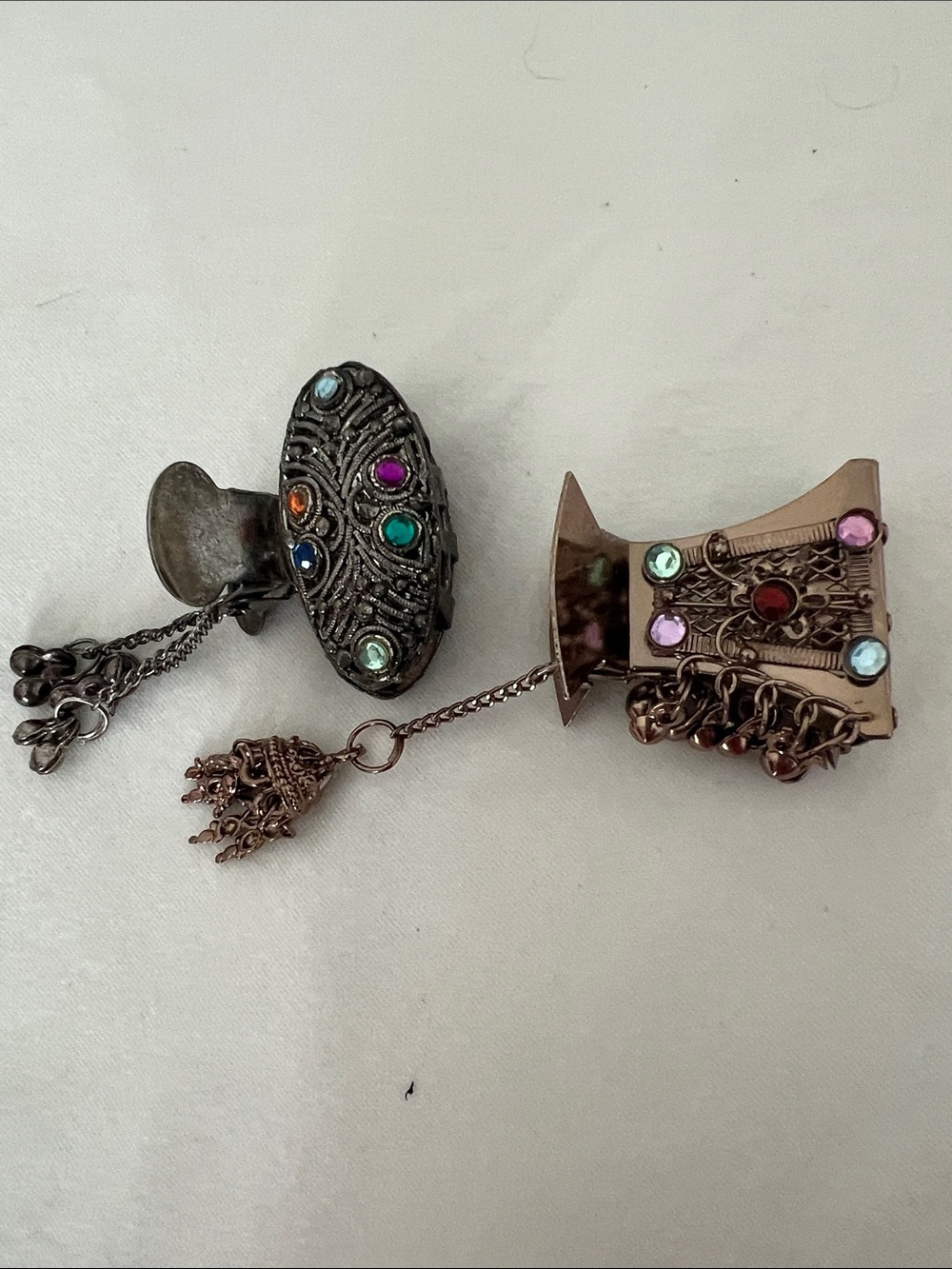Multicolored Gem-Accent Hair Clips with Dangle Charms set of 2